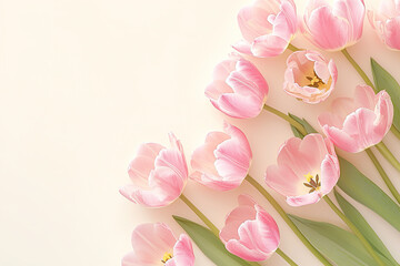 A delicate bouquet of Tulips in close-up. Spring flowers. illustration, design, drawing, postcard