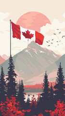 Naklejka premium Canada flag and beautiful Canadian landscapes