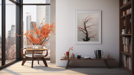 Plan sur un salon moderne, art décoratif. Élégant, luxe. Décorations, lumières douces. Pour conception et création graphique.