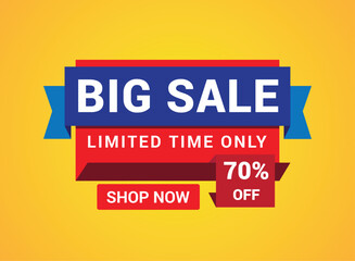 Big sale banner template design, Limited time. Up to 70% off, vector illustration.