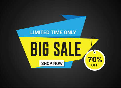 Big sale banner template design, Limited time. Up to 70% off, vector illustration.
