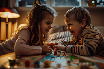 two kids playing board game card together
