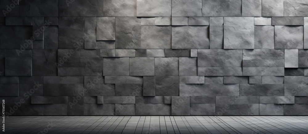 Poster a stark monochrome image featuring a weathered brick wall constructed of gray concrete masonry units