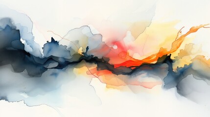 Abstract Watercolor with Bold Blue and Orange Hues.
