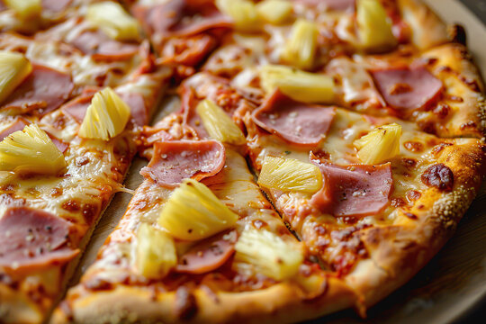 Hawaiian pizza with pineapple and ham. Image for cafe menu, Banner