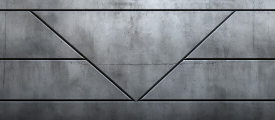 A metal wall featuring a triangular design stands out against a concrete texture background. The triangles create a modern and geometric pattern.