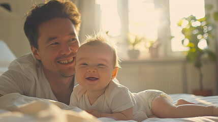 Obraz na płótnie Canvas Happy dad playing with baby. Father's Day