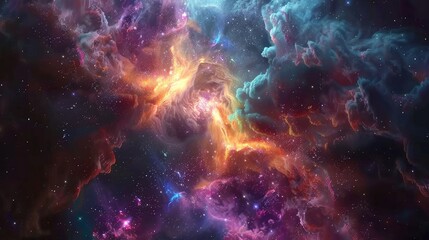 Vibrant Cosmic Nebula with Colorful Clouds.