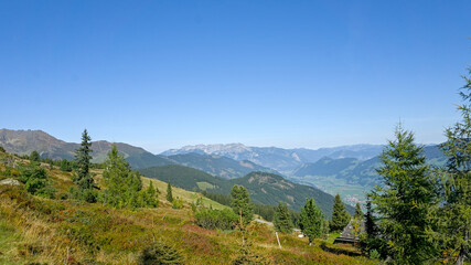 Panoramic view on the Austrian Alps on a beautiful day