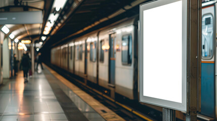 Obraz premium A white Mockup of an advertising stand on a Subway train