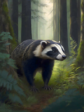 Badger Roaming Thru The Forest