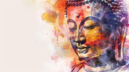 Abstract watercolor Buddha face. Banner with place for text