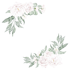 Pink floral frame with leaves