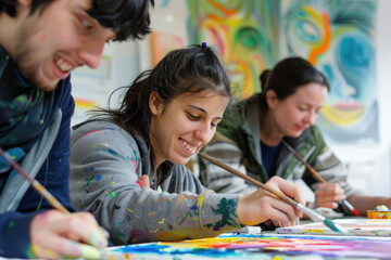 Group of people painting during activity group