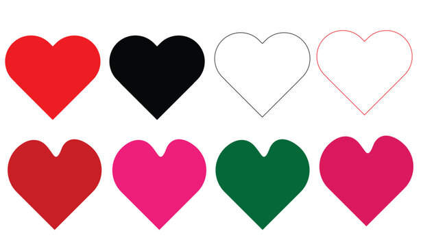 Set of red pink,black, nad white hearts icons. 