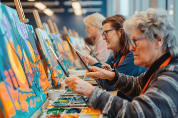 Group of people painting during activity group