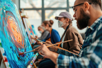Group of people painting during activity group