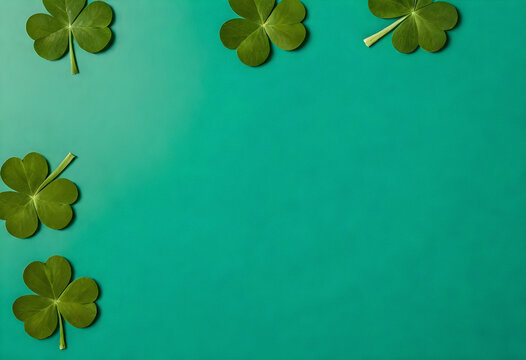 four leaf clover on the top corner of green background