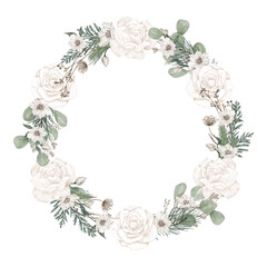 Wreath of flowers and coniferous branches