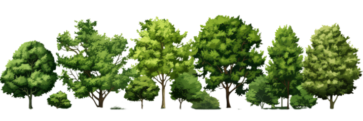 Illustration of the cartoons different trees on the transparent background