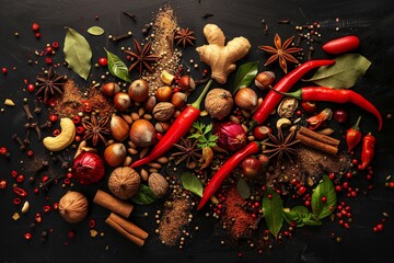 a group of spices and nuts