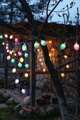 Colorful Easter Egg Fairy Lights Twinkling in a Secret Garden Soiree