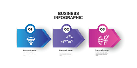 Vector arrows timeline infographic template with 3 options or steps