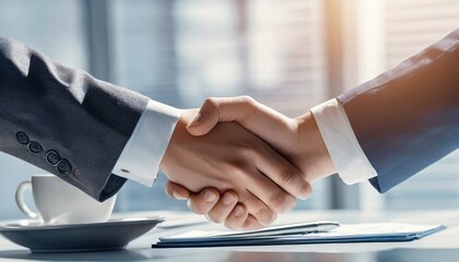 Handshake - Business Deal - Office Workers offering Handshake to Seal a Contract or Business Deal - Meeting new Coworkers - obrazy, fototapety, plakaty