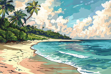 Tropischer Traum: Illustration eines paradiesischen Sandstrandes