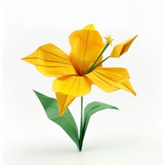 Origami, yellow Goose onion (Gagea lutea) flower made from paper on whire background