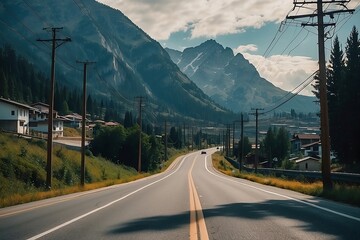 Beautiful road towards mountain through the valley 