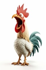 The rooster is isolated on a white background. 3d illustration