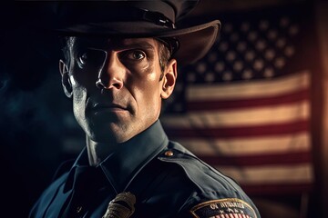 American Realism Sheriff Portrait with Flag Background