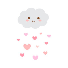 Cute cloud with hearts isolated on white background.