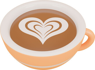 잔에 담긴 하트모양의 커피라떼, 3d 렌더링 이미지