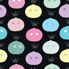 Mochi Queen pattern black background seamless fabric design
