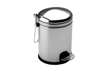 Toilet metal trash bin isolated on transparent background.