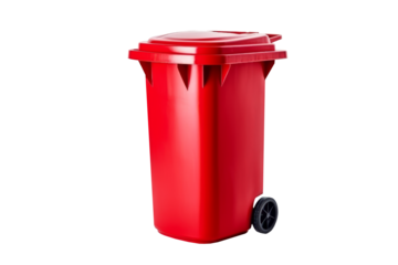 Red trash bin isolated on transparent background.