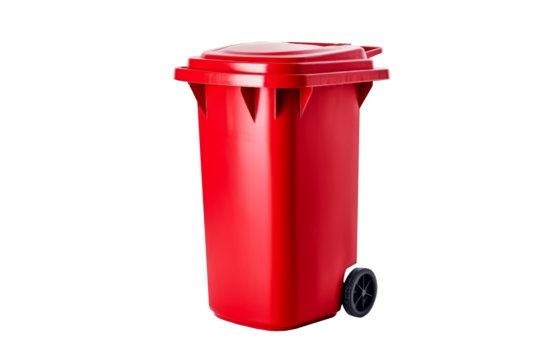 Red trash bin isolated on transparent background.