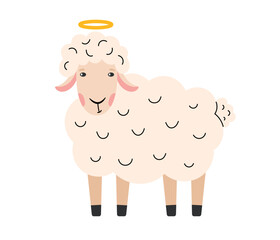 White lamb. Easter Cute sheep. Religious christian symbol. Vector illustration in flat hand drawn style 