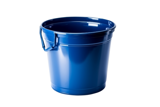 Blue metal bucket isolated on transparent background.