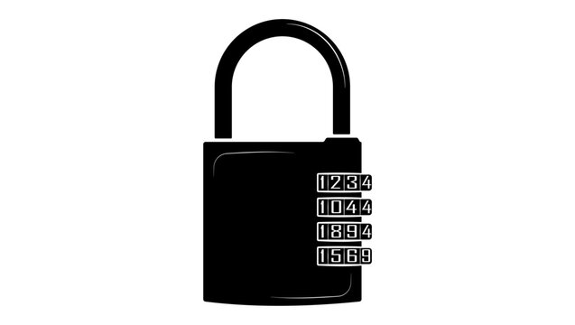 lock with secret number, black isolated silhouette