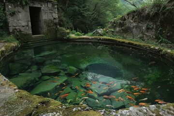 Fototapeta premium A sacred spring where water spirits in the form of fish tell fortunes to those who listen