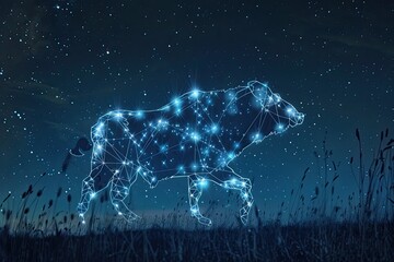 Fototapeta na wymiar A night sky where constellations come to life as animals made of stars roaming the cosmos