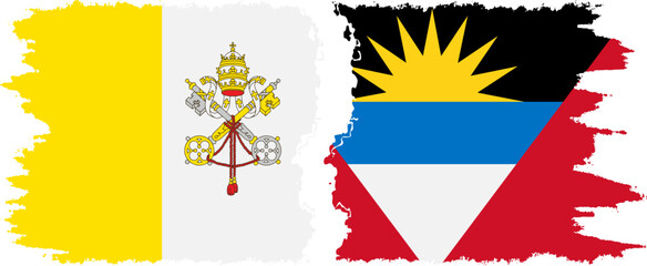 Antigua and Barbuda and Vatican grunge flags connection vector