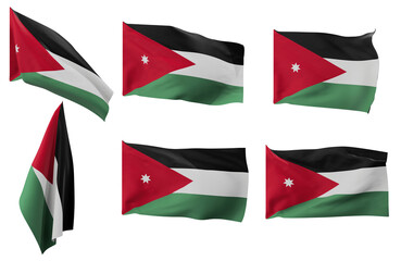 Large pictures of six different positions of the flag of Jordan