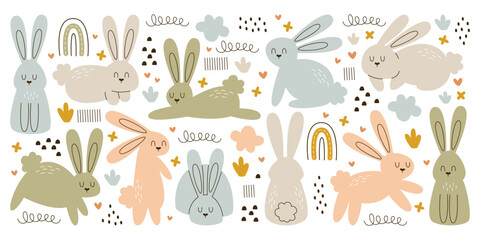 Cute colorful childish forest animals design of hare and bunny characters set vector illustration © Mykola Syvak