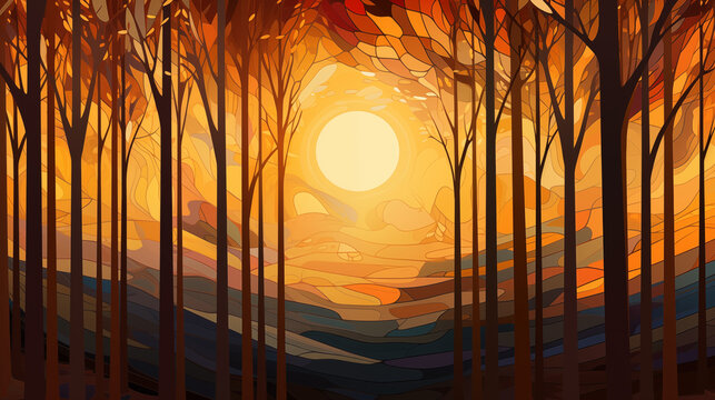 Golden Forest at Sunset