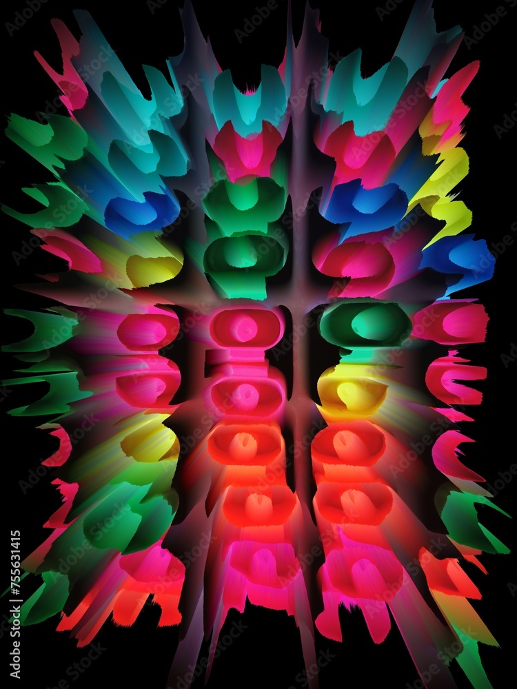 Aufkleber 3d rainbow coloured pattern on black background exploding style