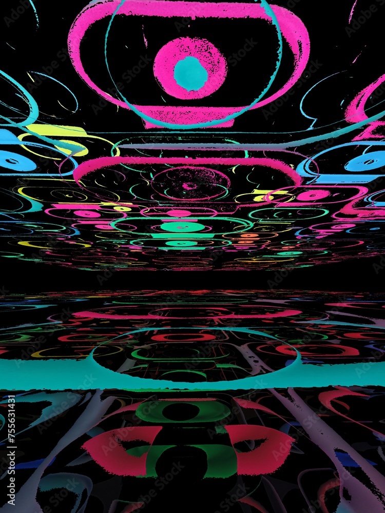 Aufkleber 3d rainbow coloured pattern on black background exploding style